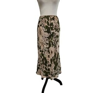 Vintage Y2K Retro Earthtones Green & Brown Floral Maxi Skirt Size M Artsy Whimsy